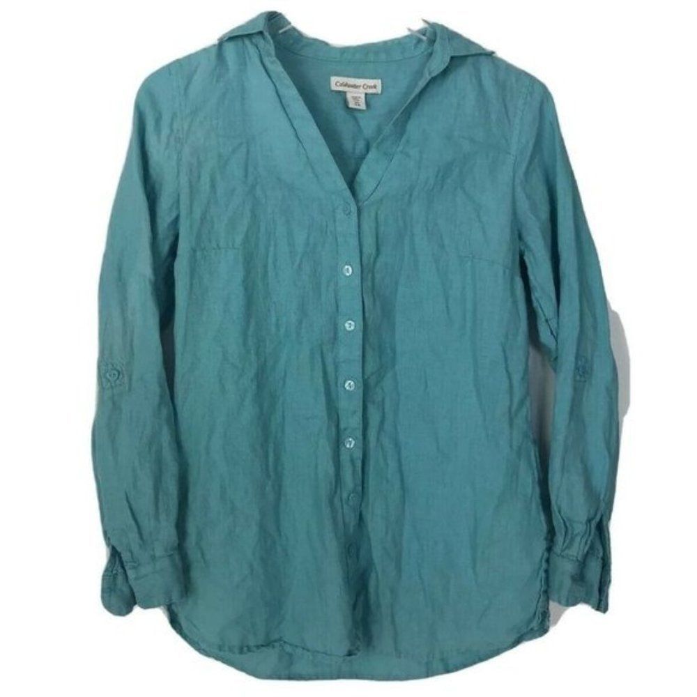Cold Water Creek Blue Pure Linen Blouse XS